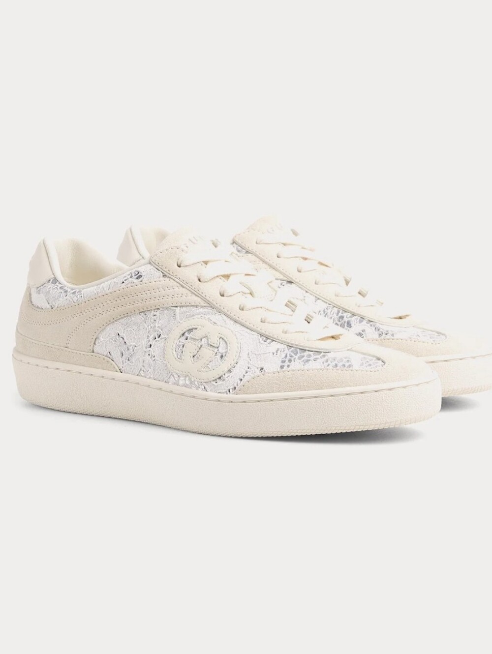 $920 GUCCI Interlocking G75 Low Top Suede & Lace Sneakers White EU 40 US 10 BNIB